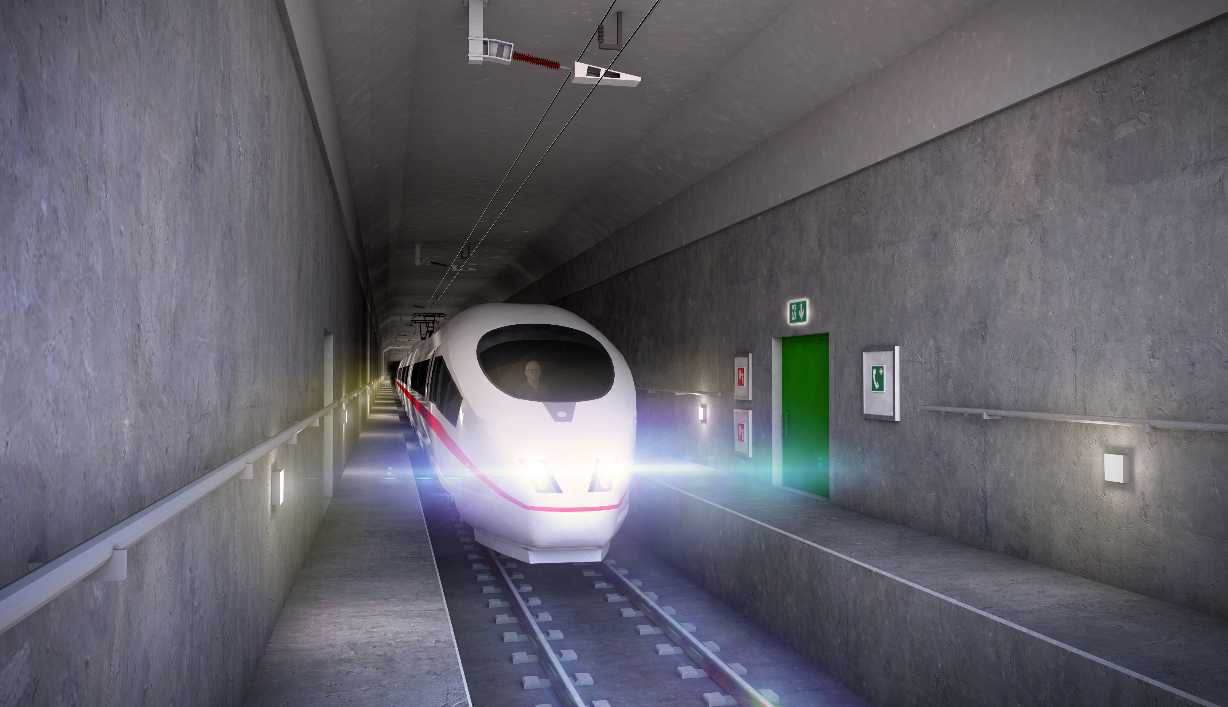 Visualisation of a train in a railway tube in the Fehmarnbelt tunnel.